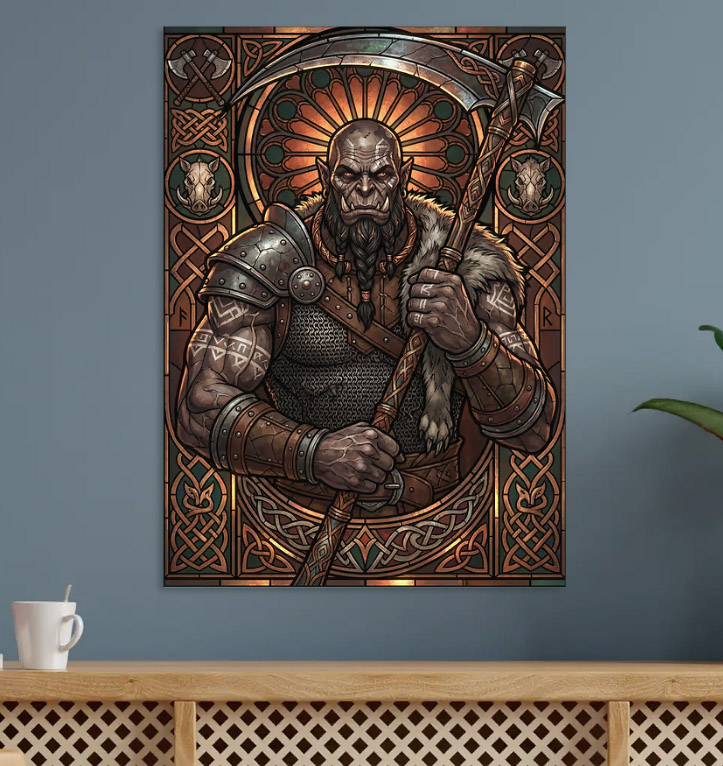 Orc Warrior in Stained Glass — metal poster wall art by Lineer